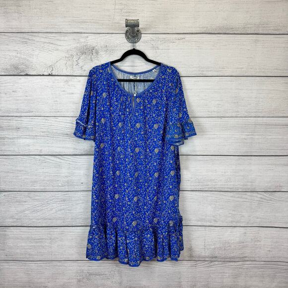 Max Studio Plus Size Blue Ruffle Flutter Sleeve Floral Mini Spring Dress Size 2X - Picture 1 of 8